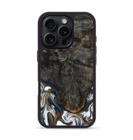 iPhone 16 Pro Wood Phone Case - Tracee (Teal & Gold, 801675)