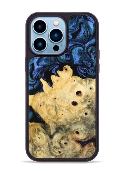 iPhone 14 Pro Max Wood Phone Case - Davian (Blue, 801727)