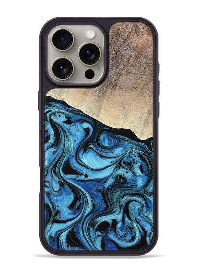 iPhone 16 Pro Max Wood Phone Case - Elza (Blue, 801735)