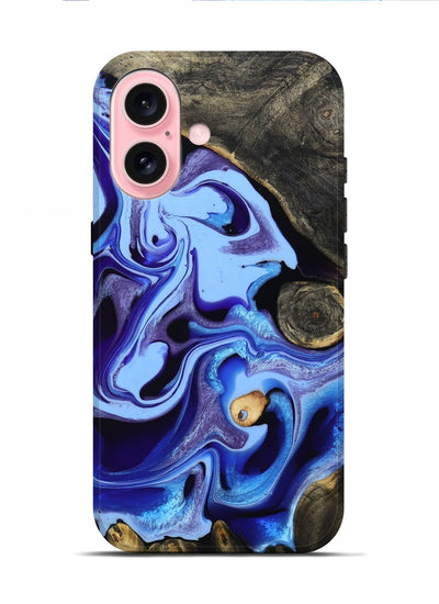 iPhone 16 Wood Live Edge Phone Case - Katia (Blue, 801742)