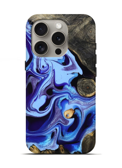 iPhone 16 Pro Wood Live Edge Phone Case - Katia (Blue, 801742)
