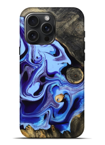iPhone 16 Pro Max Wood Live Edge Phone Case - Katia (Blue, 801742)
