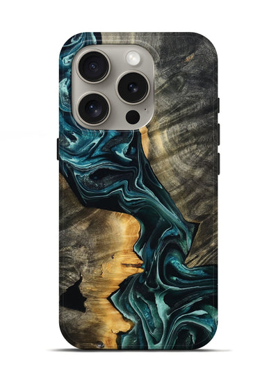 iPhone 16 Pro Wood Live Edge Phone Case - Misti (Blue, 801751)