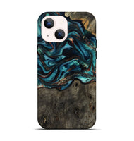 iPhone 14 Wood Live Edge Phone Case - Daisie (Teal & Gold, 801757)