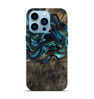 iPhone 14 Pro Wood Live Edge Phone Case - Daisie (Teal & Gold, 801757)