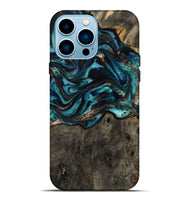 iPhone 14 Pro Max Wood Live Edge Phone Case - Daisie (Teal & Gold, 801757)