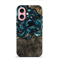 iPhone 16 Wood Live Edge Phone Case - Daisie (Teal & Gold, 801757)