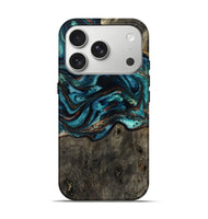 iPhone 17 Pro Wood Live Edge Phone Case - Daisie (Teal & Gold, 801757)