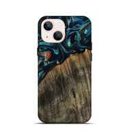 iPhone 13 mini Wood Live Edge Phone Case - Ramon (Teal & Gold, 801758)