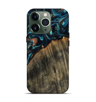 iPhone 13 Pro Wood Live Edge Phone Case - Ramon (Teal & Gold, 801758)