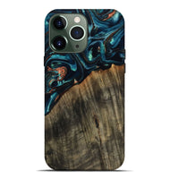 iPhone 13 Pro Max Wood Live Edge Phone Case - Ramon (Teal & Gold, 801758)