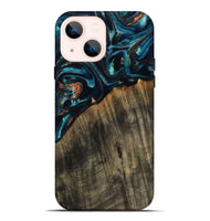 iPhone 14 Plus Wood Live Edge Phone Case - Ramon (Teal & Gold, 801758)