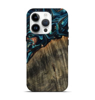 iPhone 15 Pro Wood Live Edge Phone Case - Ramon (Teal & Gold, 801758)