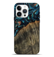 iPhone 15 Pro Max Wood Live Edge Phone Case - Ramon (Teal & Gold, 801758)