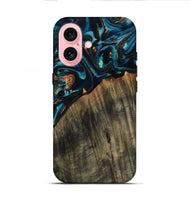 iPhone 16 Wood Live Edge Phone Case - Ramon (Teal & Gold, 801758)