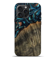 iPhone 16 Pro Max Wood Live Edge Phone Case - Ramon (Teal & Gold, 801758)