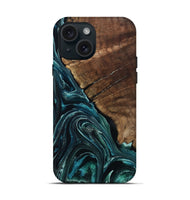 iPhone 15 Wood Live Edge Phone Case - Allyssa (Blue, 801759)