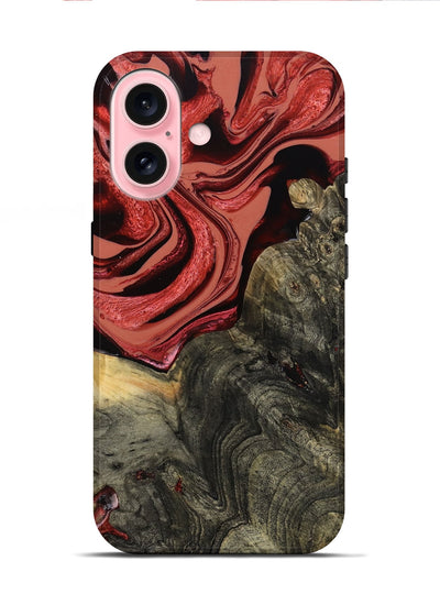 iPhone 16 Wood Live Edge Phone Case - Nona (Red, 801762)