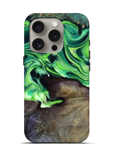 iPhone 16 Pro Wood Live Edge Phone Case - Cletus (Green, 801766)