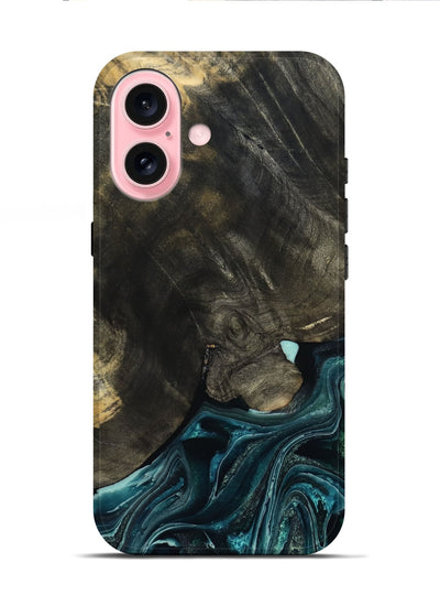 iPhone 16 Wood Live Edge Phone Case - Katlin (Blue, 801767)