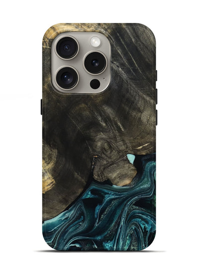 iPhone 16 Pro Wood Live Edge Phone Case - Katlin (Blue, 801767)