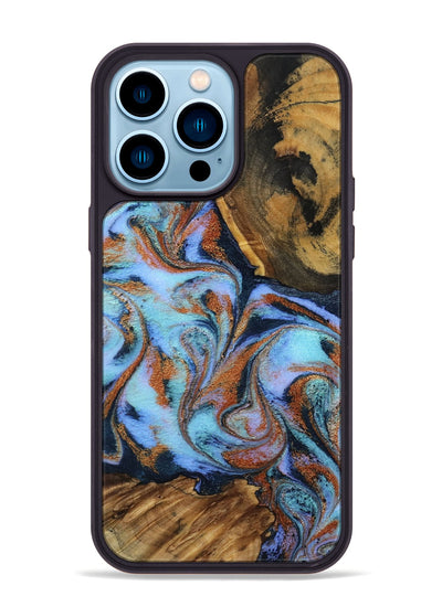 iPhone 14 Pro Max Wood Phone Case - Gunnar (Teal & Gold, 801915)