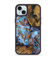 iPhone 15 Plus Wood Phone Case - Gunnar (Teal & Gold, 801915)