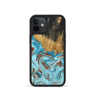 iPhone 12 mini Wood Phone Case - Zhuri (Teal & Gold, 801916)