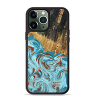 iPhone 13 Pro Max Wood Phone Case - Zhuri (Teal & Gold, 801916)