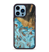 iPhone 14 Pro Max Wood Phone Case - Zhuri (Teal & Gold, 801916)
