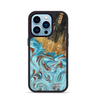 iPhone 14 Pro Wood Phone Case - Zhuri (Teal & Gold, 801916)