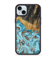 iPhone 15 Plus Wood Phone Case - Zhuri (Teal & Gold, 801916)