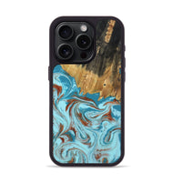 iPhone 15 Pro Wood Phone Case - Zhuri (Teal & Gold, 801916)