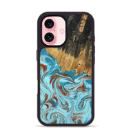 iPhone 16 Wood Phone Case - Zhuri (Teal & Gold, 801916)