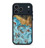 iPhone 17 Pro Max Wood Phone Case - Zhuri (Teal & Gold, 801916)