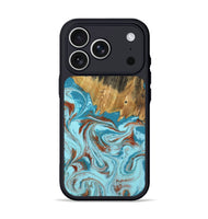 iPhone 17 Pro Wood Phone Case - Zhuri (Teal & Gold, 801916)