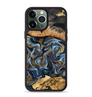 iPhone 13 Pro Max Wood Phone Case - Yael (Teal & Gold, 801917)