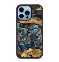 iPhone 14 Pro Max Wood Phone Case - Yael (Teal & Gold, 801917)