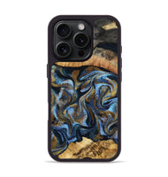 iPhone 16 Pro Wood Phone Case - Yael (Teal & Gold, 801917)