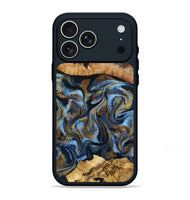 iPhone 17 Pro Max Wood Phone Case - Yael (Teal & Gold, 801917)