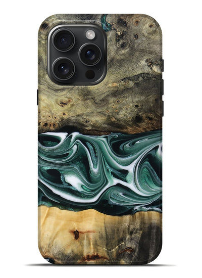 iPhone 16 Pro Max Wood Live Edge Phone Case - Samatha (Green, 801951)