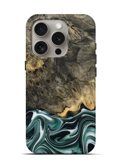 iPhone 16 Pro Wood Live Edge Phone Case - Darci (Green, 801952)