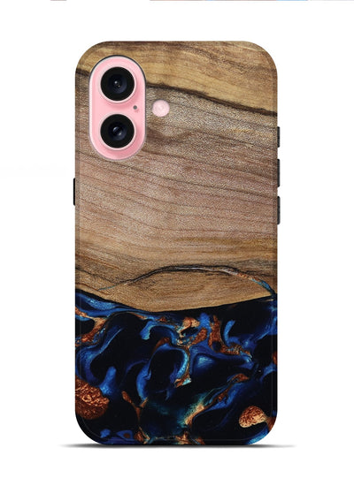 iPhone 16 Wood Live Edge Phone Case - Samson (Teal & Gold, 801961)