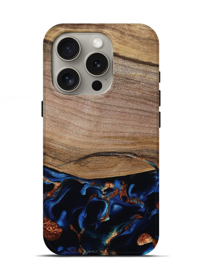 iPhone 16 Pro Wood Live Edge Phone Case - Samson (Teal & Gold, 801961)