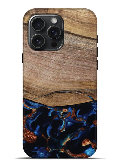 iPhone 16 Pro Max Wood Live Edge Phone Case - Samson (Teal & Gold, 801961)