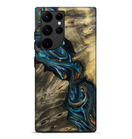 Galaxy S22 Ultra Wood Live Edge Phone Case - Kenzie (Teal & Gold, 801978)
