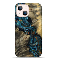 iPhone 14 Plus Wood Live Edge Phone Case - Kenzie (Teal & Gold, 801978)