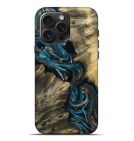 iPhone 16 Pro Max Wood Live Edge Phone Case - Kenzie (Teal & Gold, 801978)