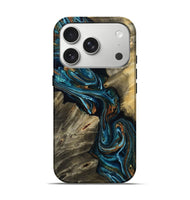 iPhone 17 Pro Wood Live Edge Phone Case - Kenzie (Teal & Gold, 801978)