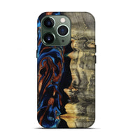 iPhone 13 Pro Wood Live Edge Phone Case - Enid (Teal & Gold, 801980)